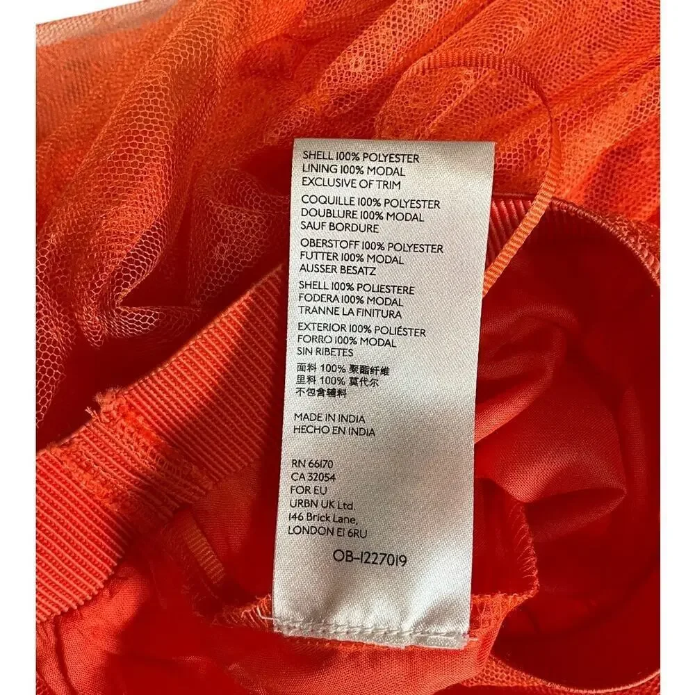Anthropologie Orange Tiered Maxi Skirt Size Small Pull-On Mesh Overlay Boho Flow